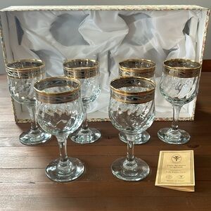 Cristalleria F.LLi Fumo Gold Trim Wine Glasses - Set of 6 in Box